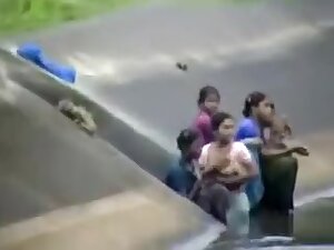 Village Desi Gals Taking Open Bath