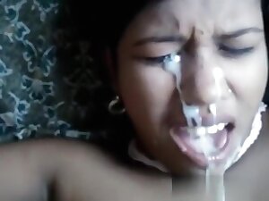 Fine facial jizz flow on captivating angels face