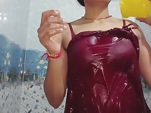 Indian Young Bhabhi Bathing In Petticoat Bath