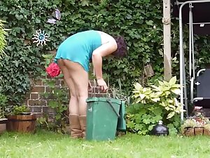 Flashing neighbours upskirt gardening